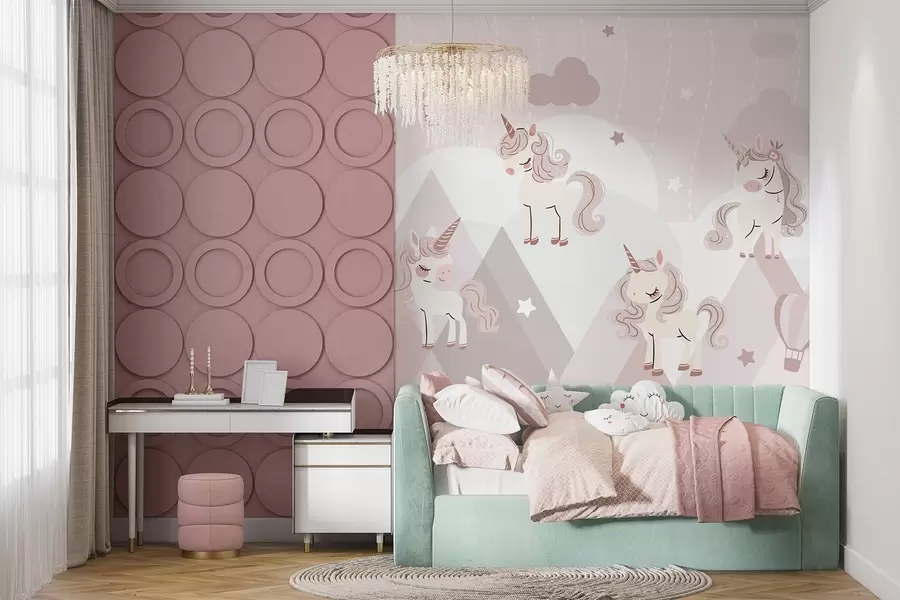 wall murals Unicorns in fairy-tale mountains w04540