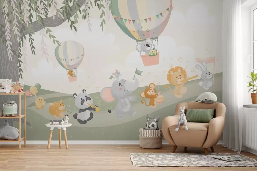 wall murals Landscape with animals playing musical instruments w04200v1