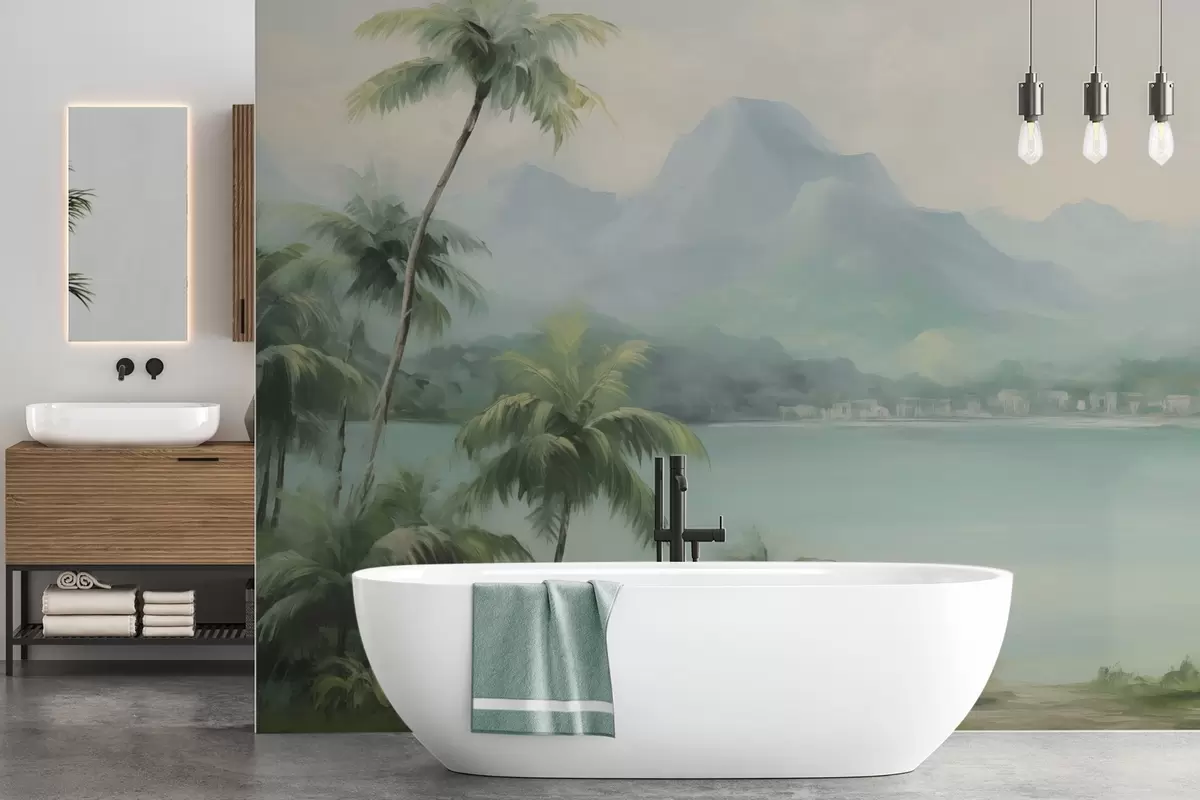 wall murals Palm trees against the backdrop of mountains w04535