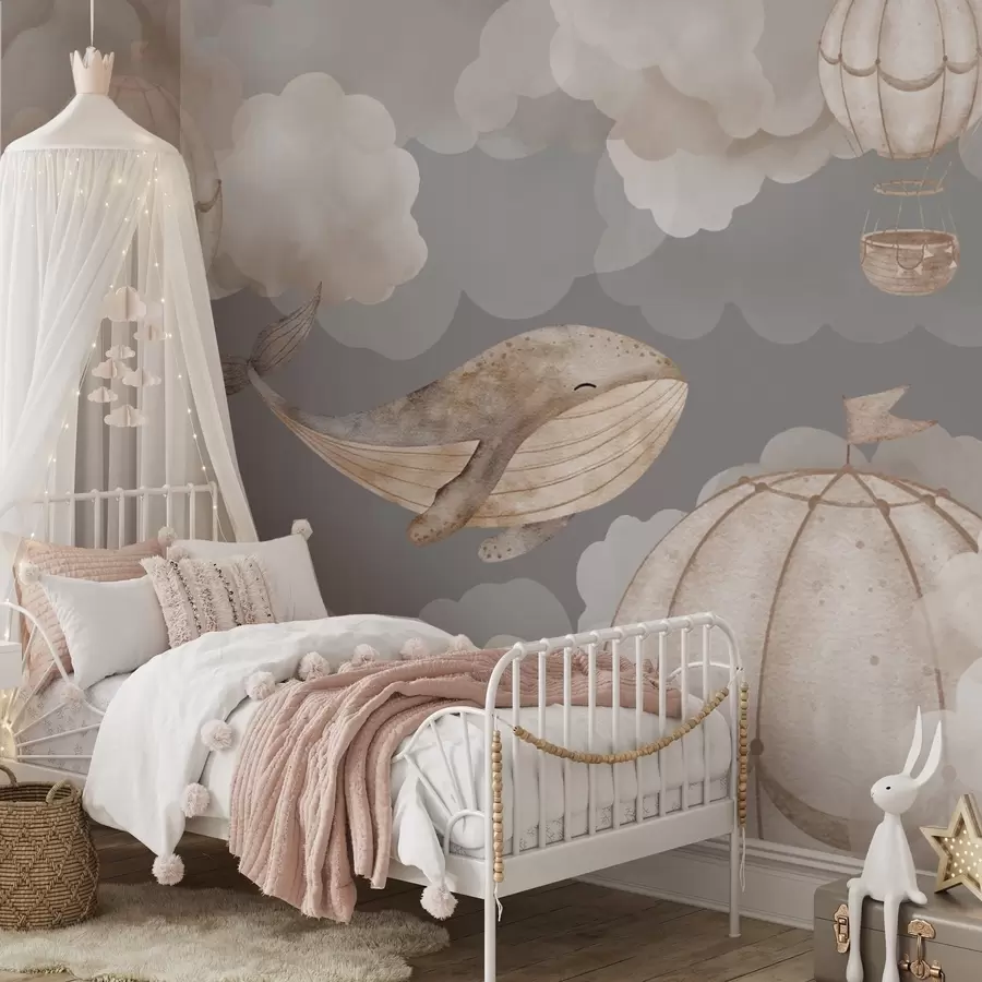 wall murals Whale and hot air balloons among soft clouds w04522