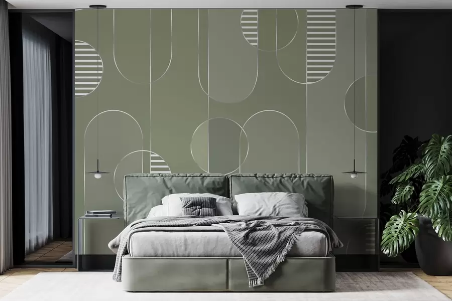 wall murals Geometric abstract with muted green tones w04523