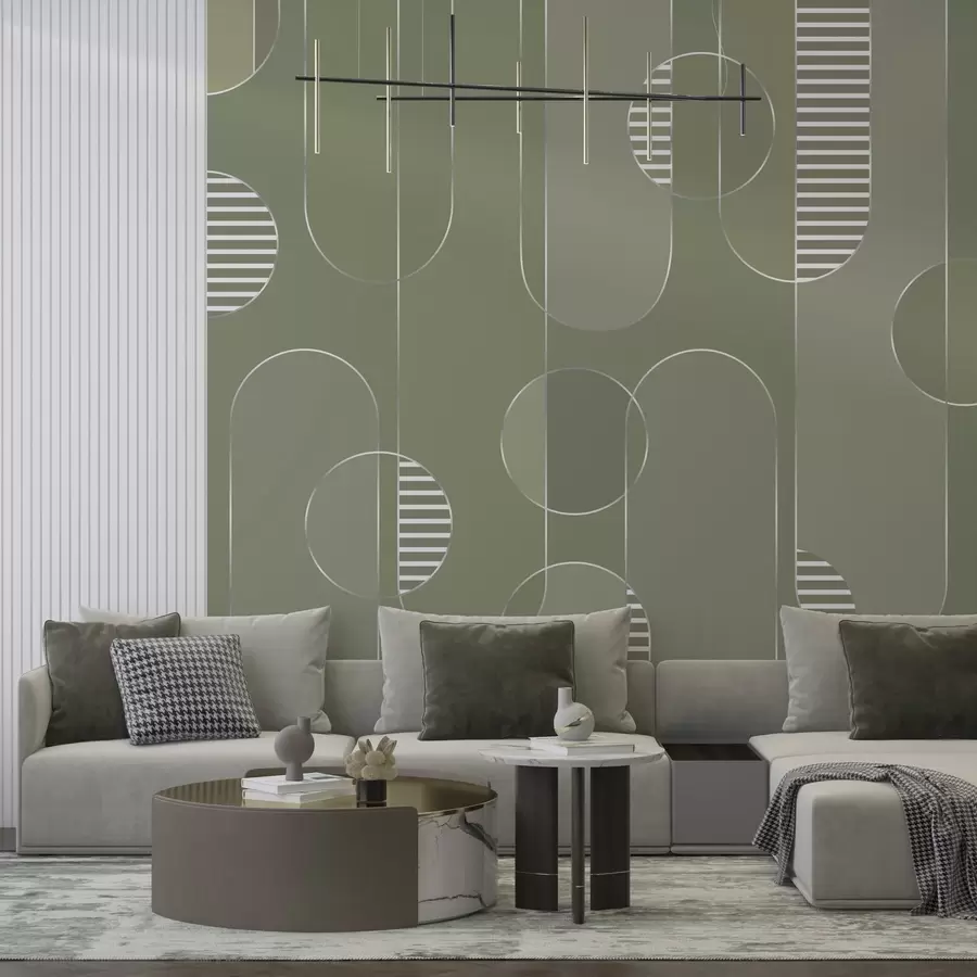 wall murals Geometric abstract with muted green tones w04523