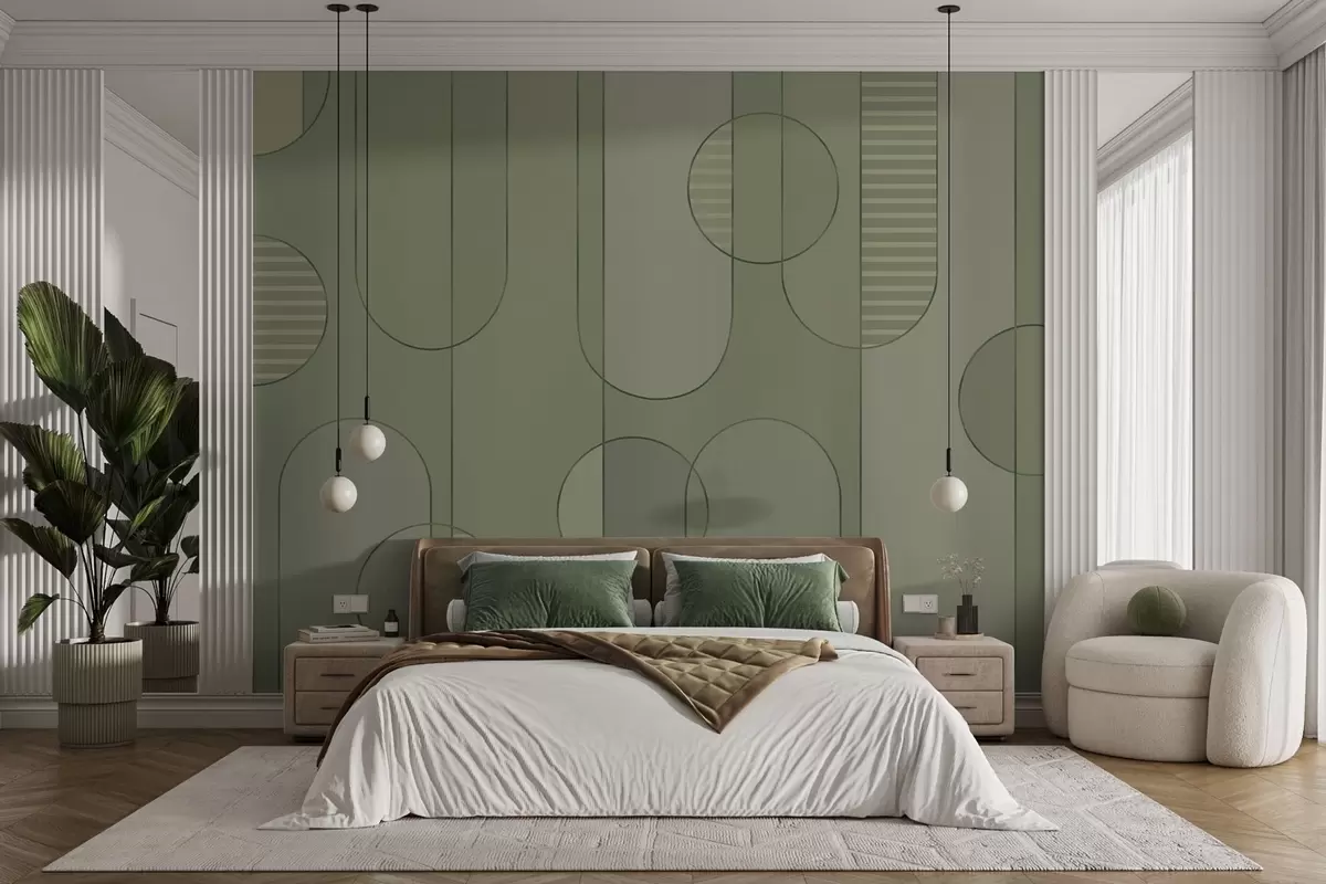 wall murals Geometric abstract with light green palette w04523v1