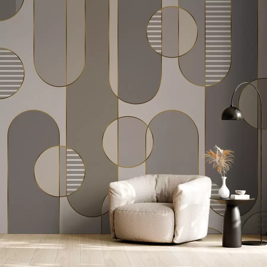wall murals Geometric abstract with brown and lines w04523v2