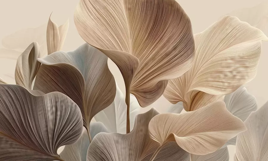 wall murals Elegant beige leaves with fine linear texture w04549