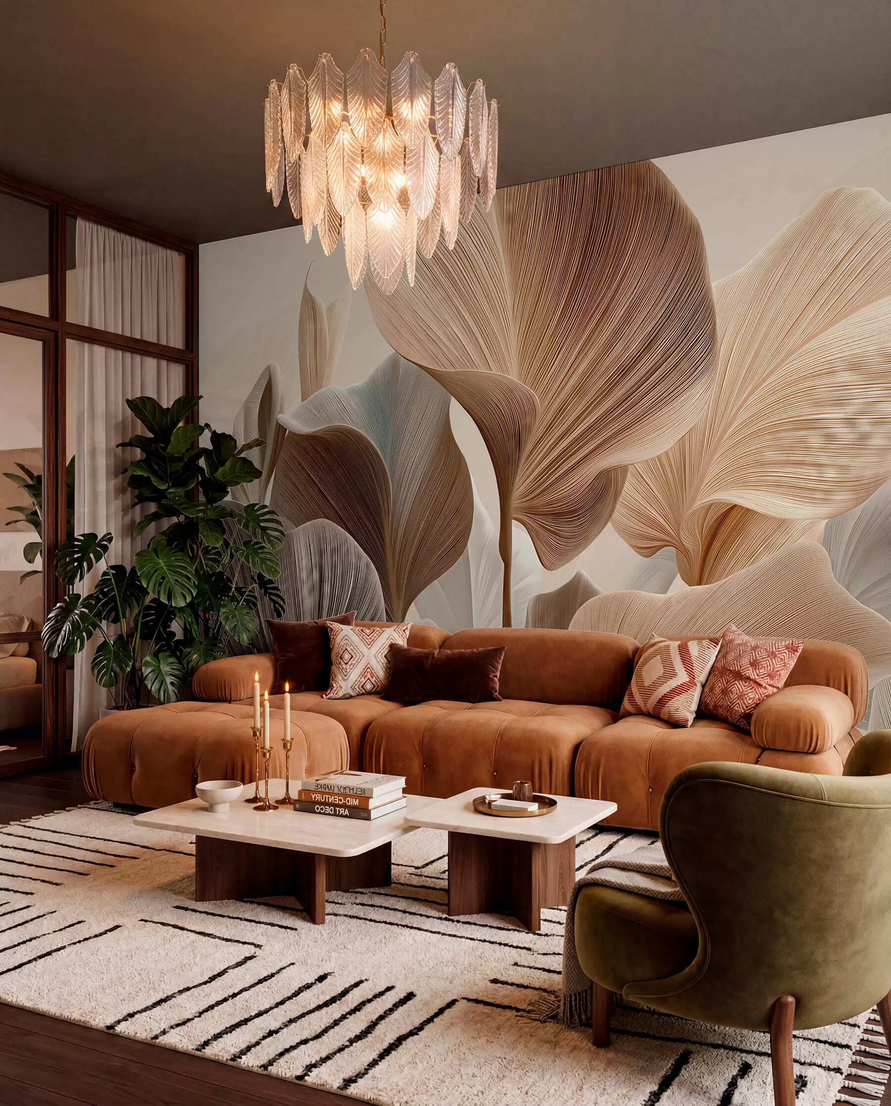 wall murals Sculpted Leaves w04549