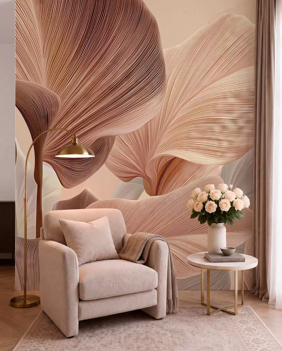 wall murals Sculpted Leaves in Peach w04549v1
