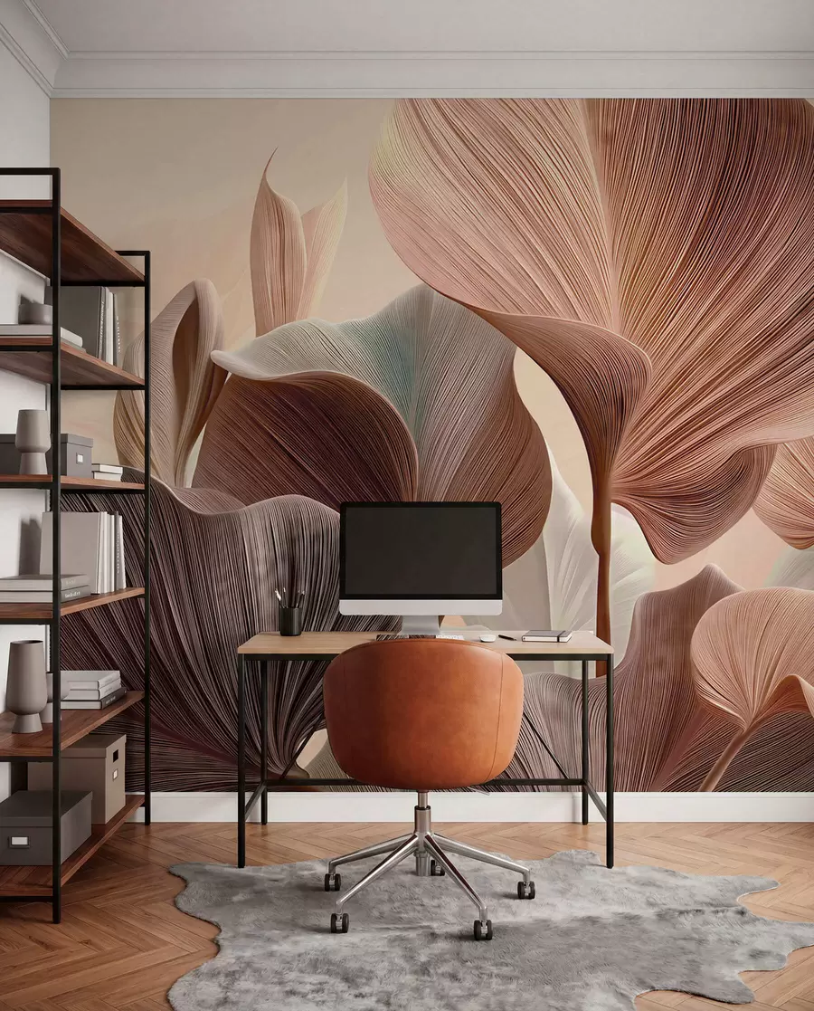 wall murals Sculpted Leaves in Peach w04549v1