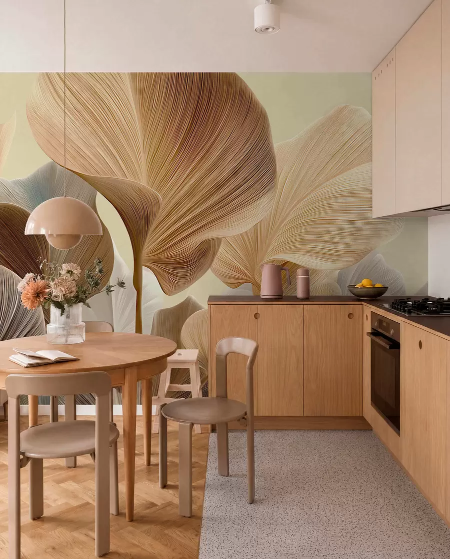 wall murals Sculpted Leaves in Sand w04549v2
