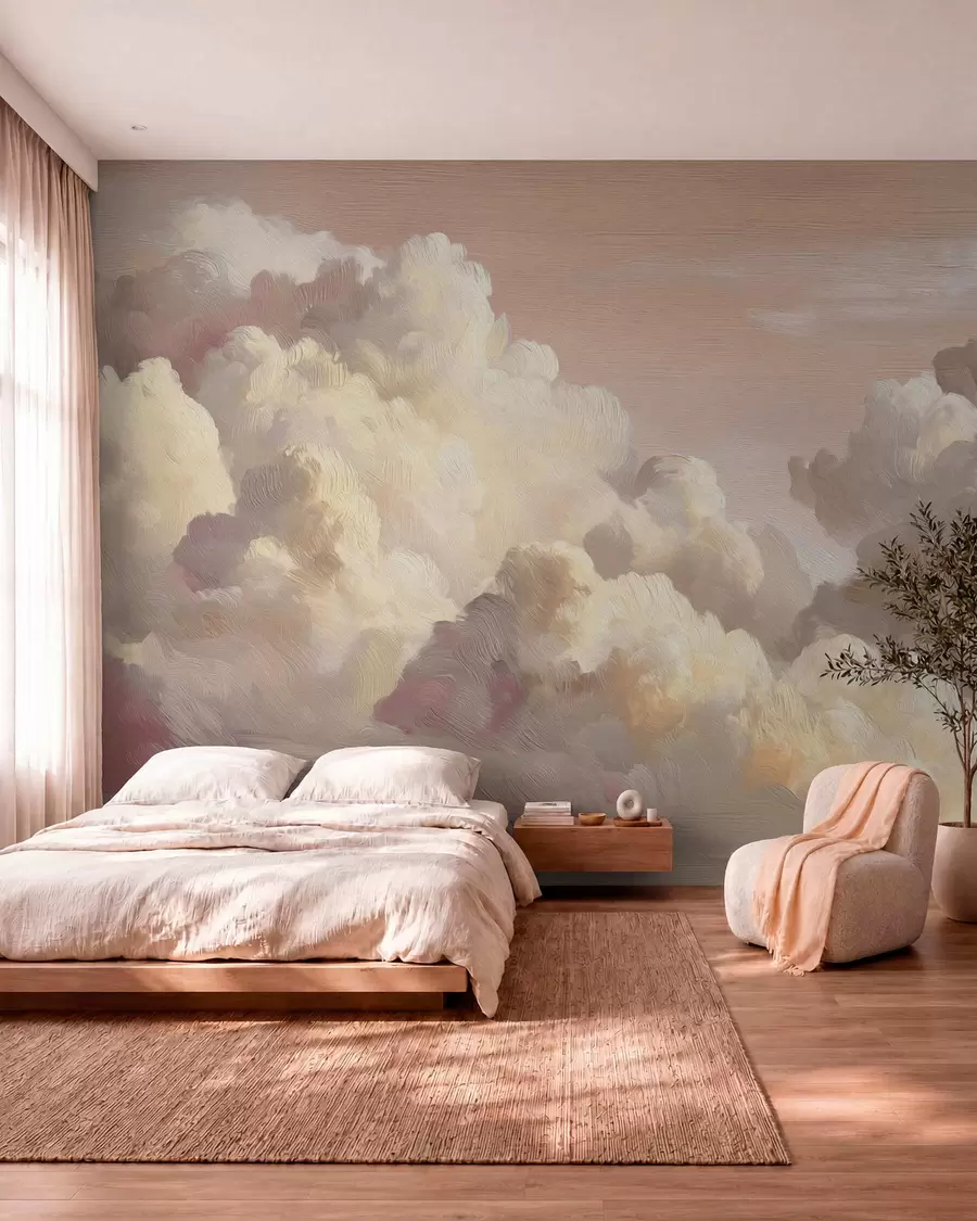 wall murals Clouds in warm pastel pink light w04550v1