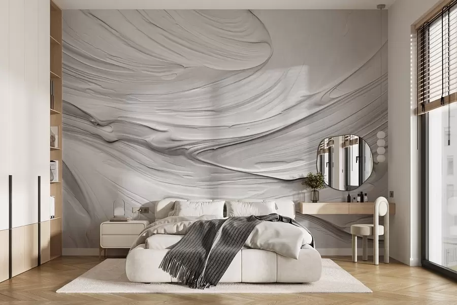 wall murals Abstract textured white paint strokes imitation with a swirling pattern, neutral, minimalistic modern composition w09394