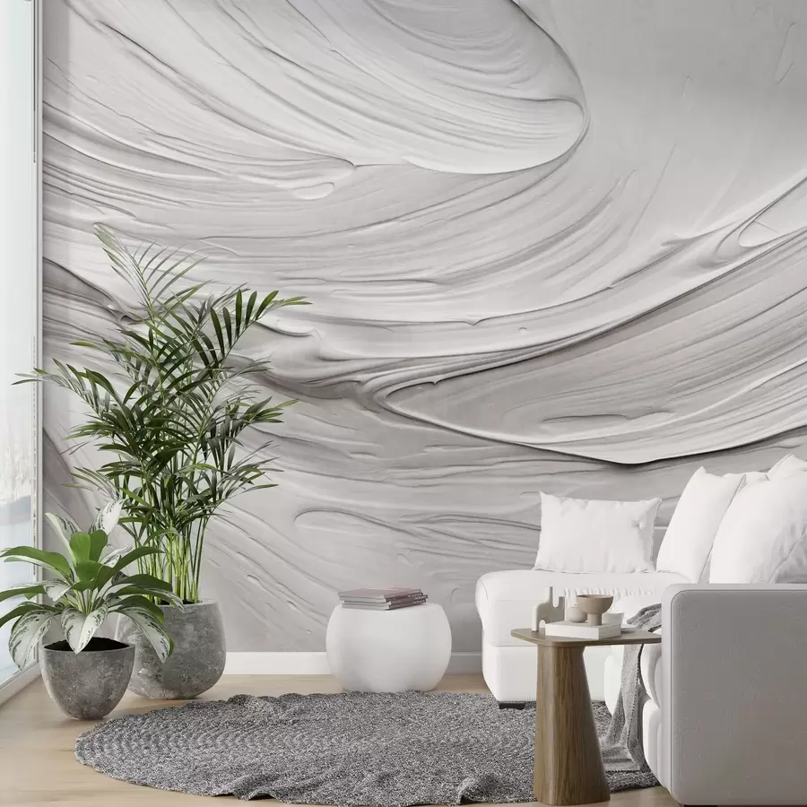 wall murals Abstract textured white paint strokes imitation with a swirling pattern, neutral, minimalistic modern composition w09394
