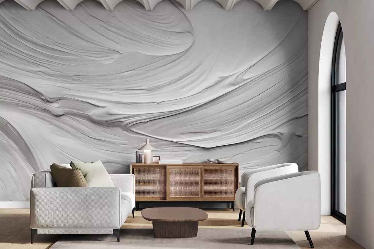 wall murals Abstract textured white paint strokes imitation with a swirling pattern, neutral, minimalistic modern composition w09394