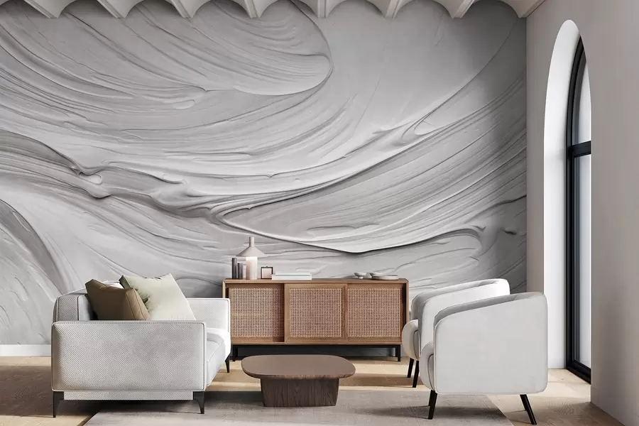 wall murals Abstract textured white paint strokes imitation with a swirling pattern, neutral, minimalistic modern composition w09394