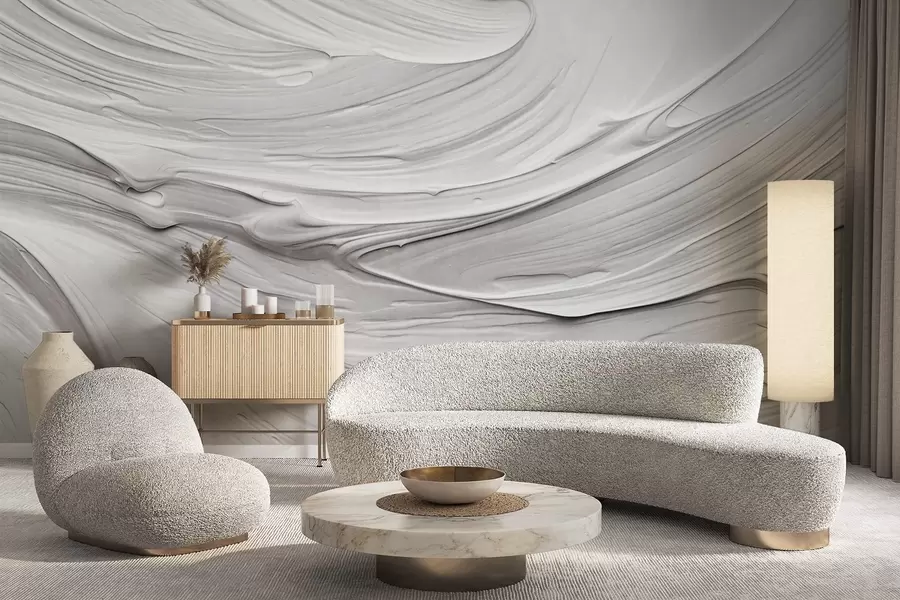 wall murals Abstract textured white paint strokes imitation with a swirling pattern, neutral, minimalistic modern composition w09394