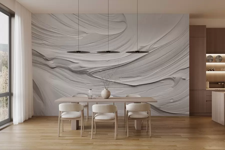 wall murals Abstract textured white paint strokes imitation with a swirling pattern, neutral, minimalistic modern composition w09394