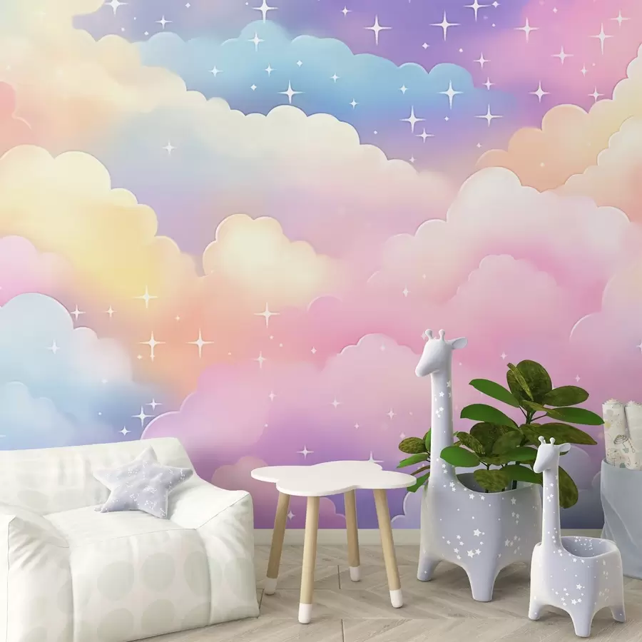 wall murals Clouds with stars w04585