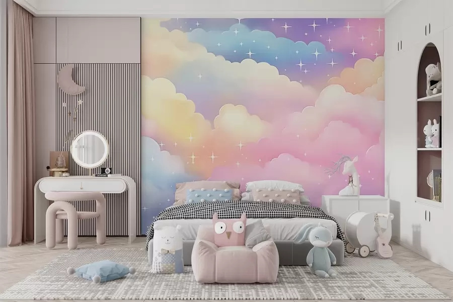 wall murals Clouds with stars w04585