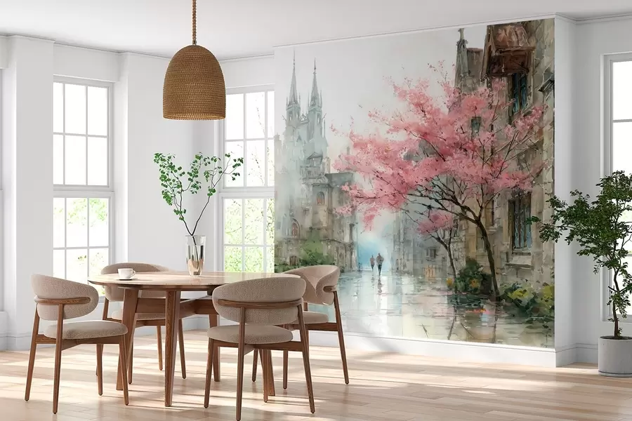 wall murals watercolour-style cityscape w04500