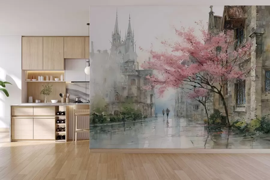 wall murals watercolour-style cityscape w04500