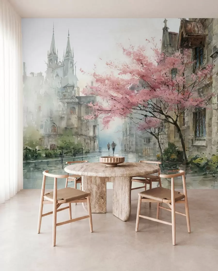 wall murals watercolour-style cityscape w04500