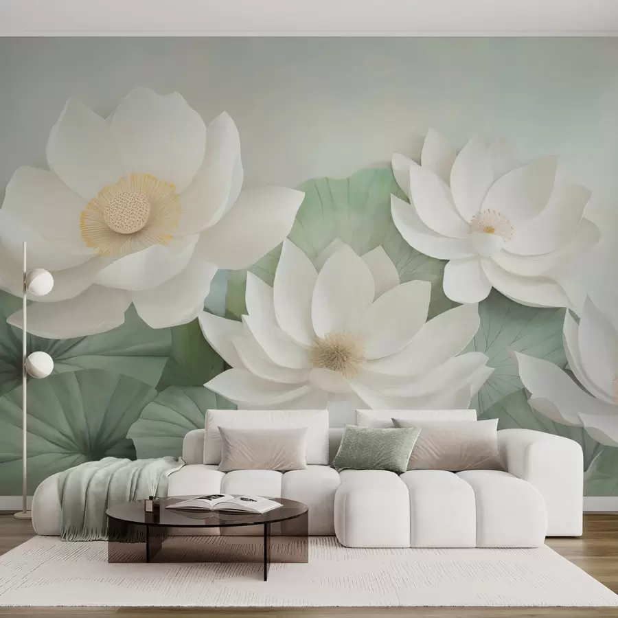 wall murals Lotus flowers in foliage w04539