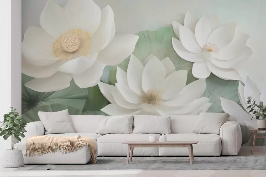 wall murals Lotus flowers in foliage w04539