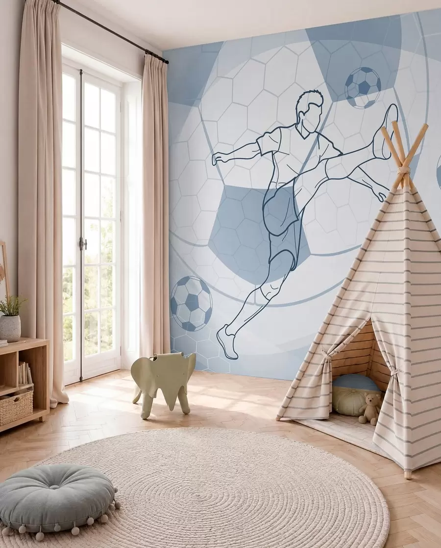 wall murals Blue Football Line Drawing w04601