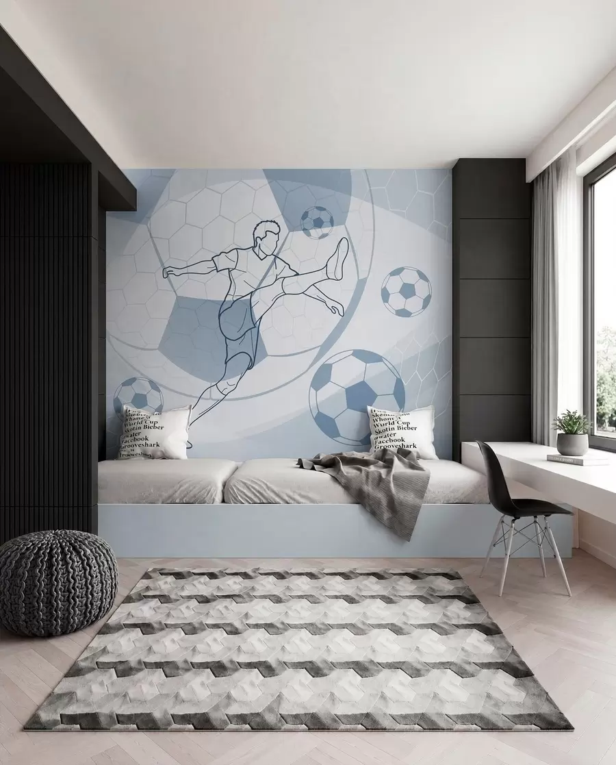 wall murals Blue Football Line Drawing w04601