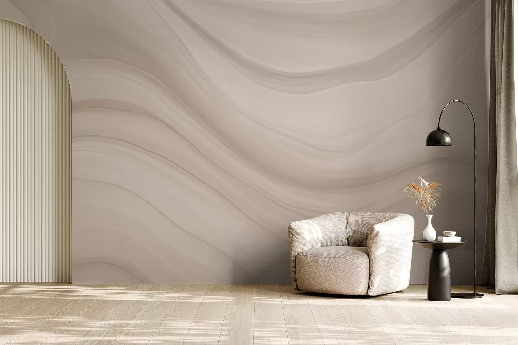 wall murals Light beige abstraction with soft waves w04257