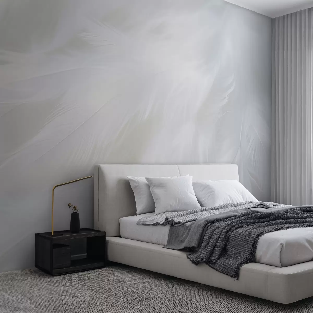wall murals Soft white feathers, light texture w04442