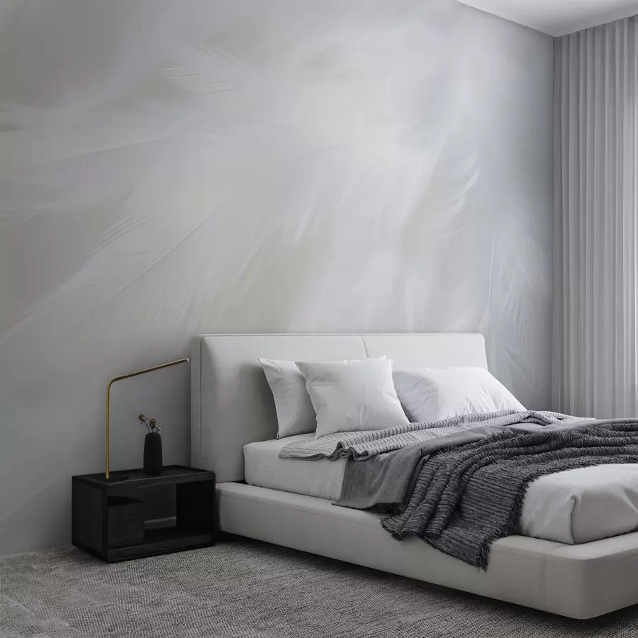 wall murals Soft white feathers, light texture w04442