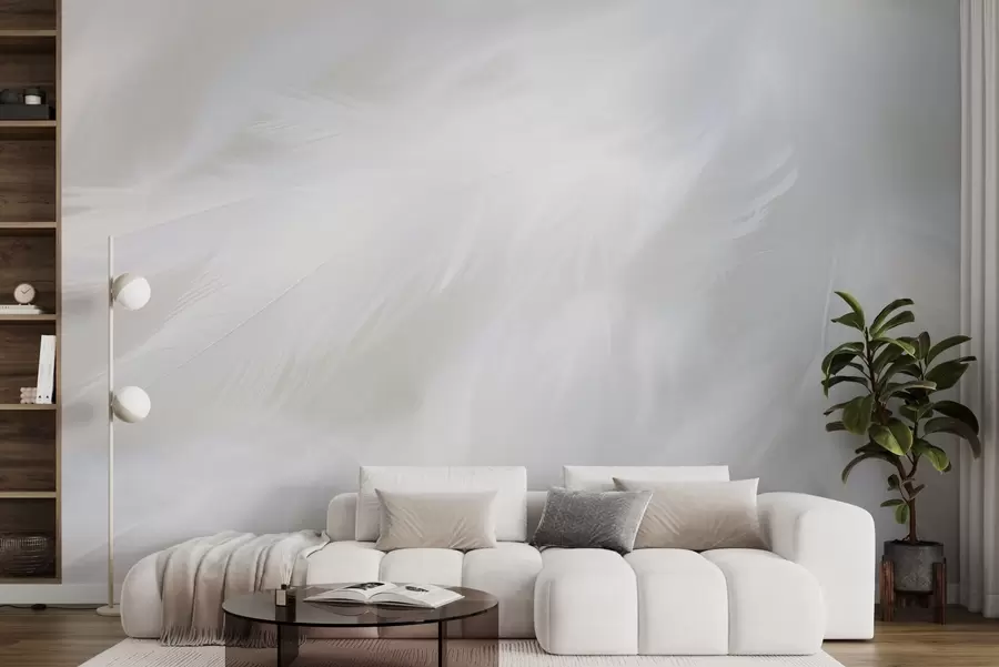 wall murals Soft white feathers, light texture w04442