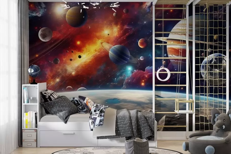 wall murals Colorful cosmos with planets and nebulae w04576
