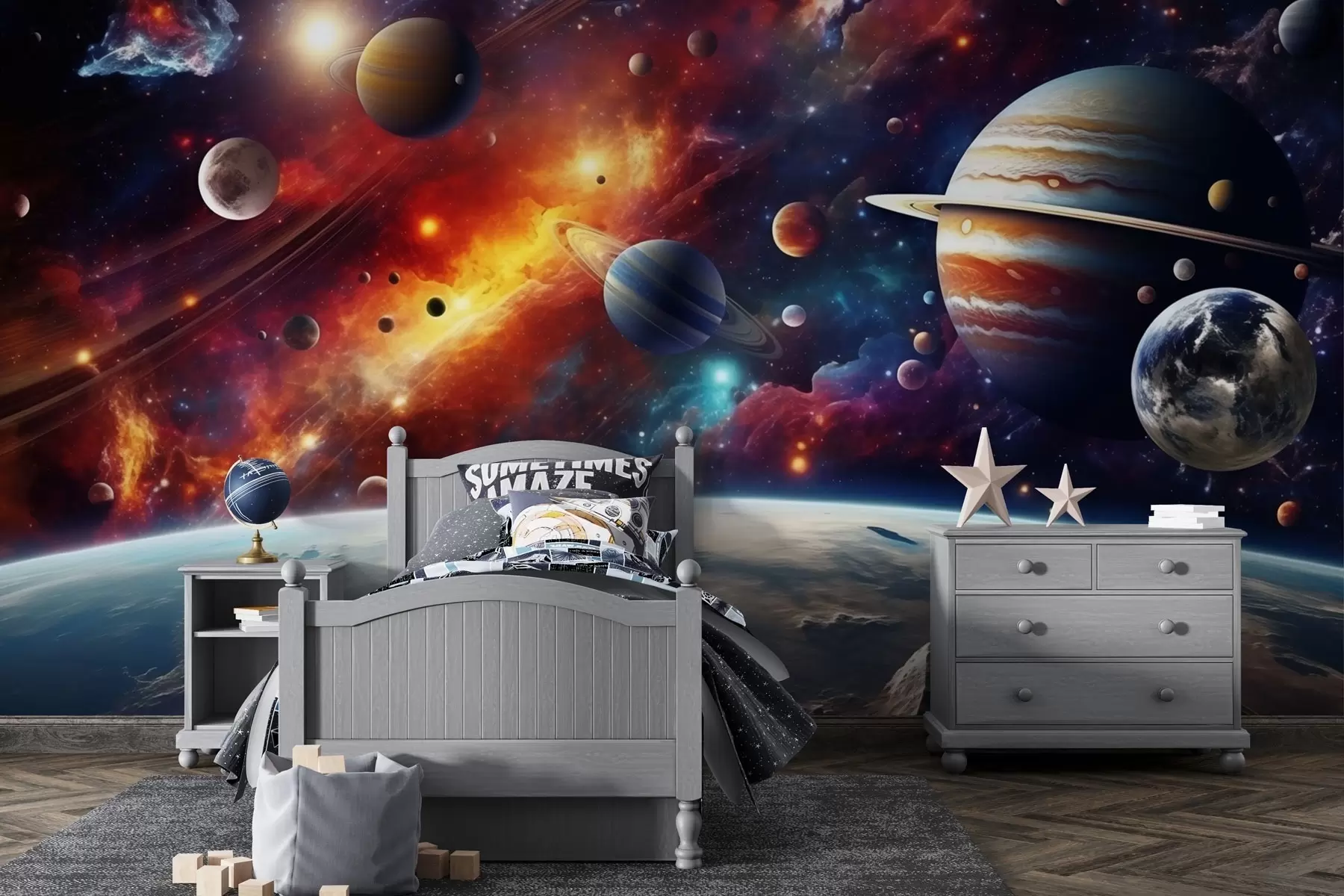 wall murals Colorful cosmos with planets and nebulae w04576