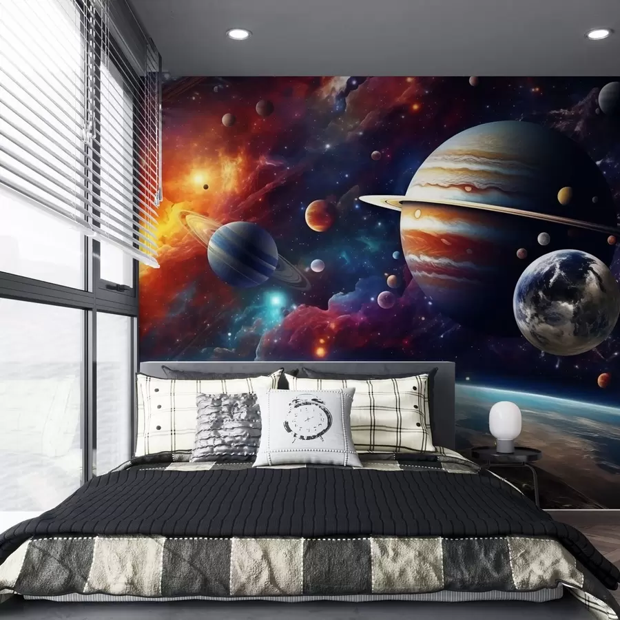 wall murals Colorful cosmos with planets and nebulae w04576