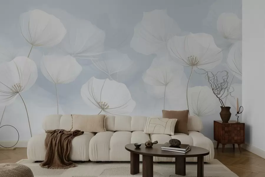 wall murals Airy white flowers on a blue background w04580
