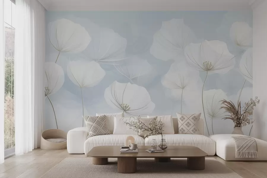 wall murals Airy white flowers on a blue background w04580