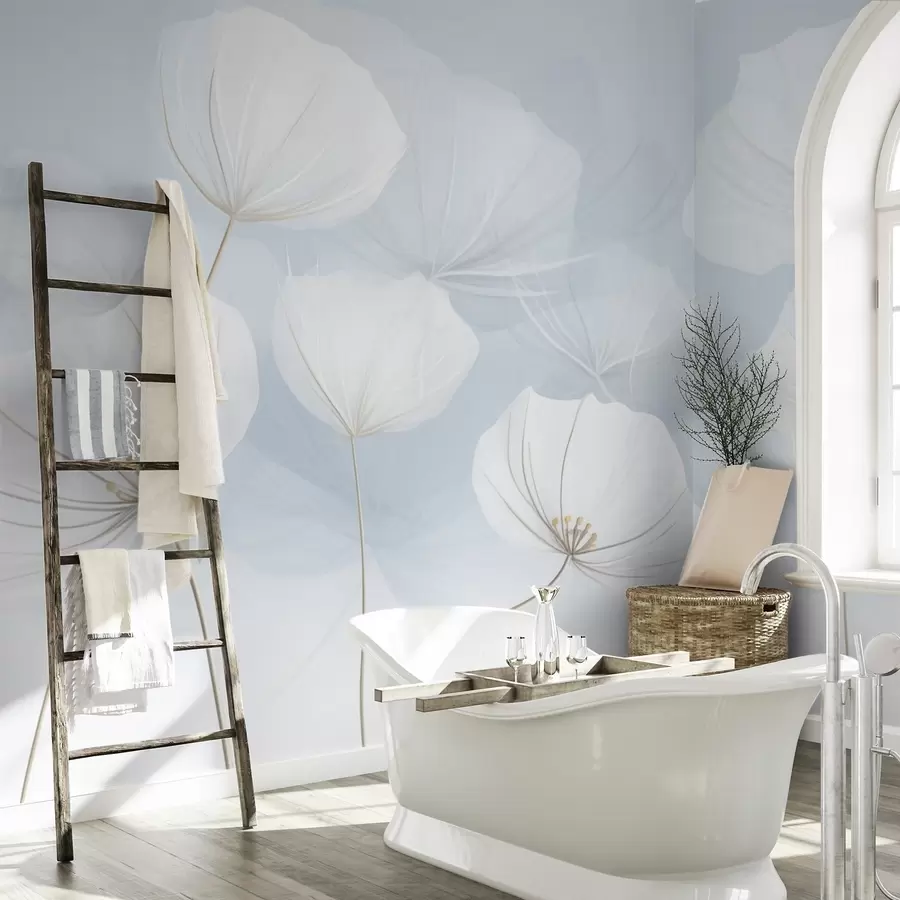wall murals Airy white flowers on a blue background w04580