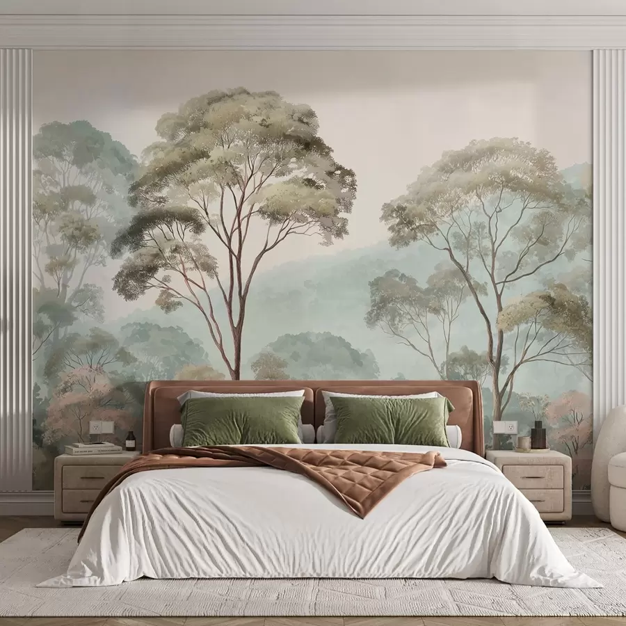 wall murals Misty morning in the forest in watercolor style w09405