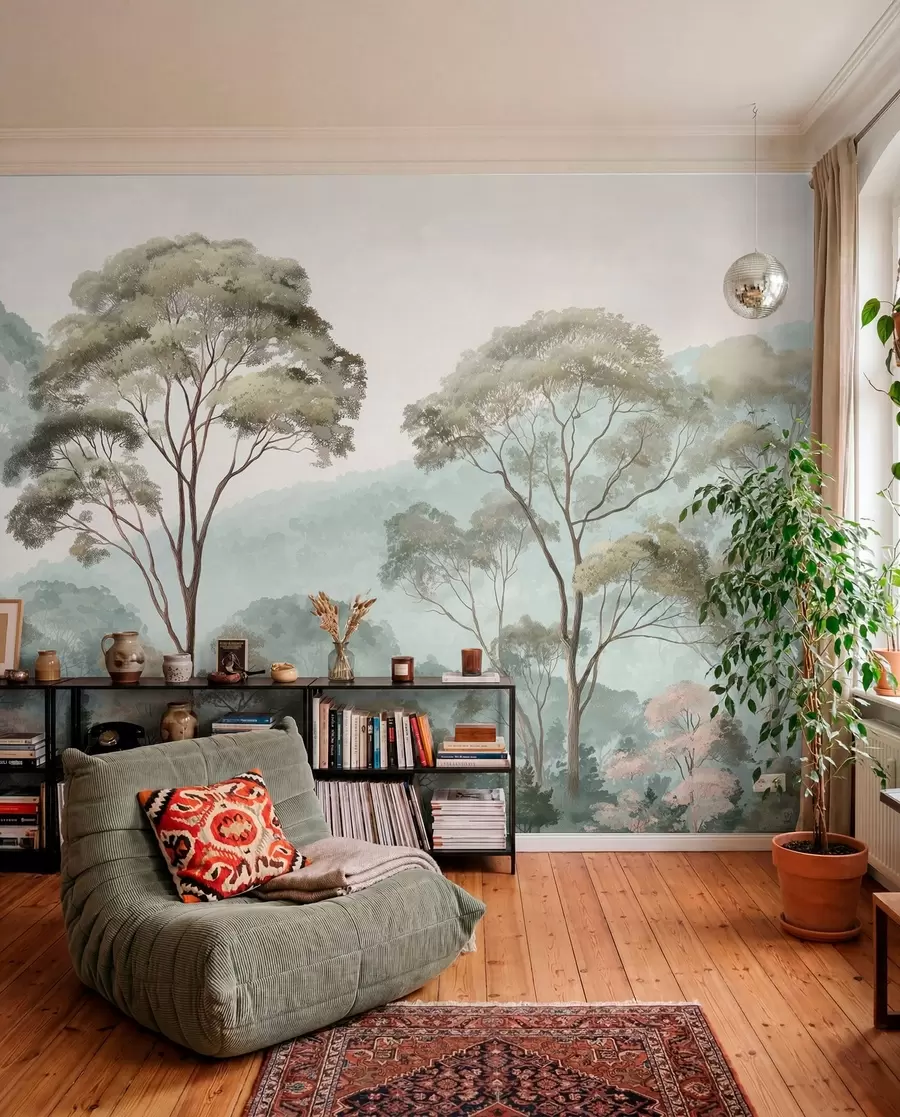 wall murals Misty morning in the forest in watercolor style w09405