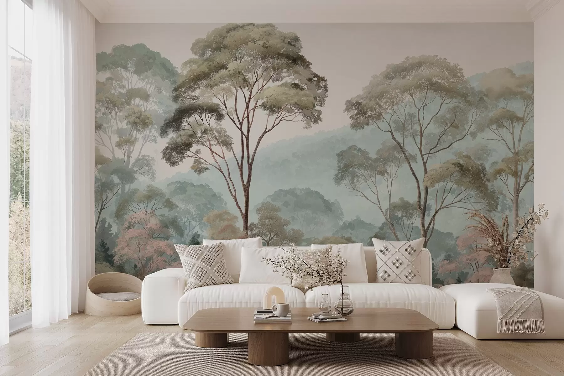 wall murals Misty morning in the forest in watercolor style w09405