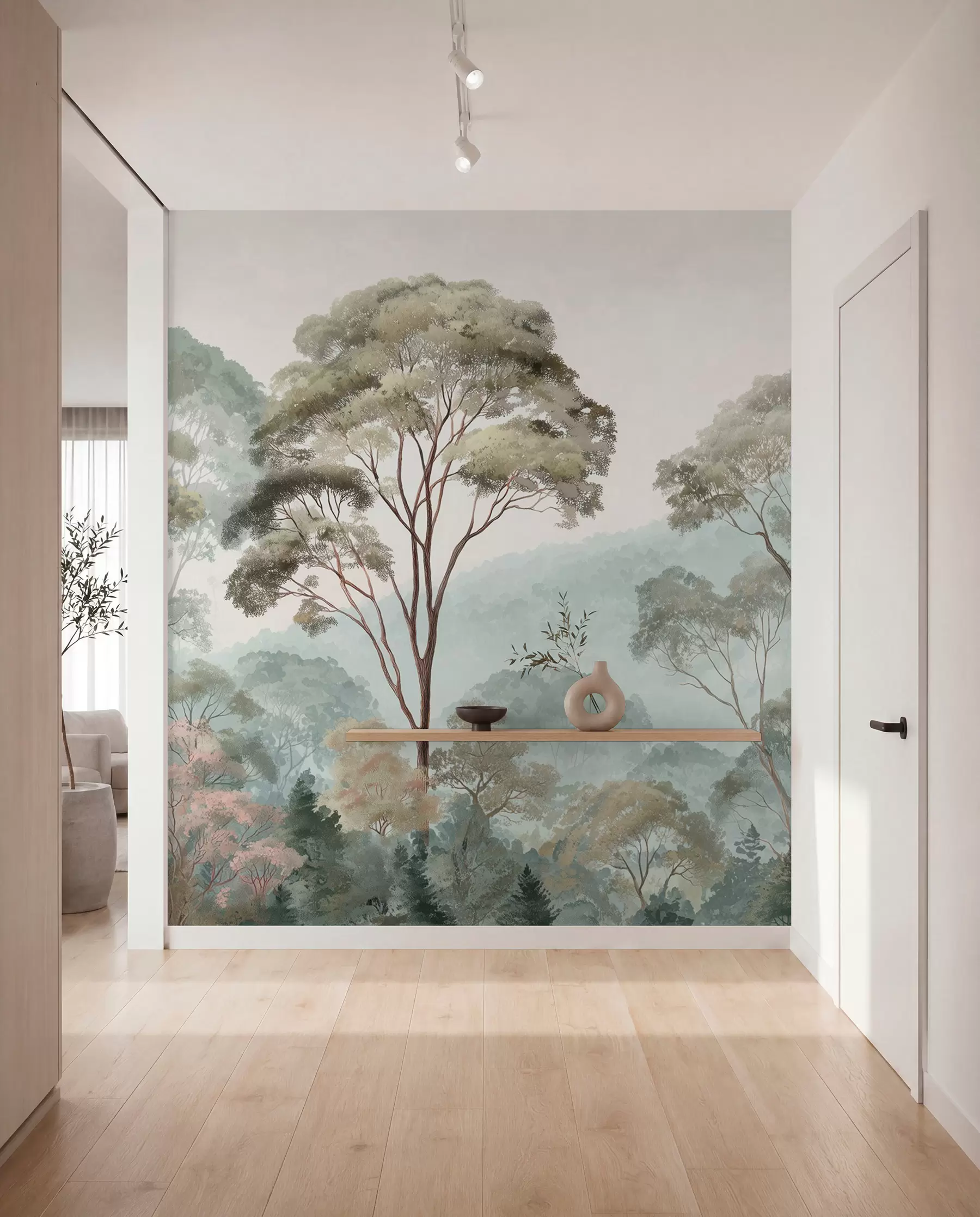 wall murals Misty morning in the forest in watercolor style w09405