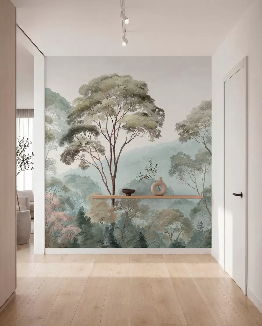 wall murals Misty morning in the forest in watercolor style w09405
