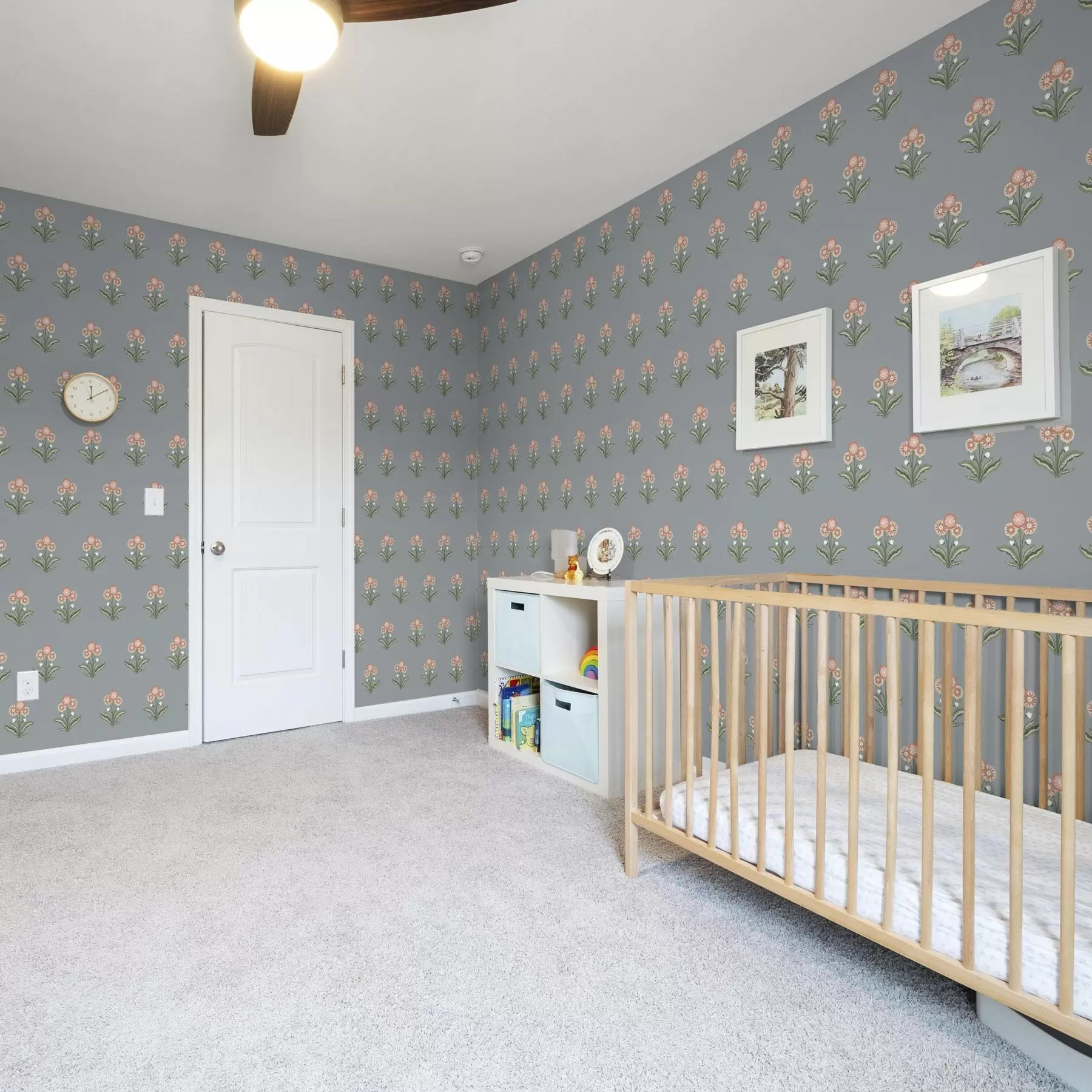 wall murals Stylized flowers on a gray-blue background, warm palette a00494