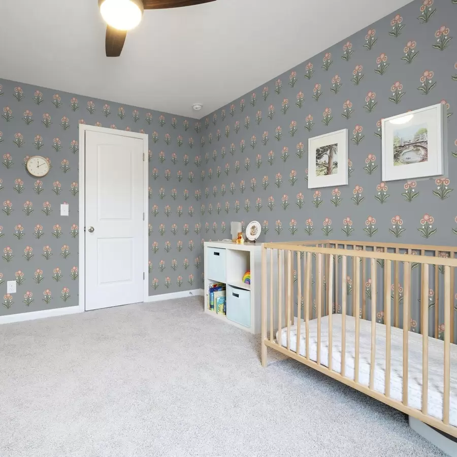 wall murals Stylized flowers on a gray-blue background, warm palette a00494