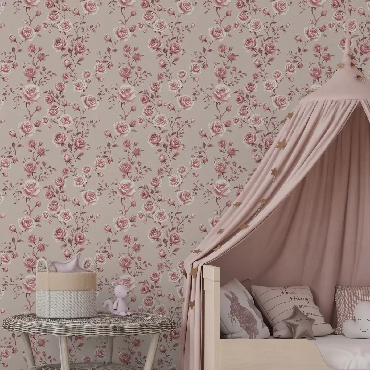 Wallpaper Powdery roses on beige — vintage pattern a00497