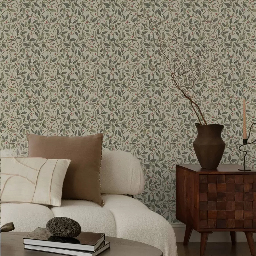 wall murals Olive branches with berries on a warm light ground a00573