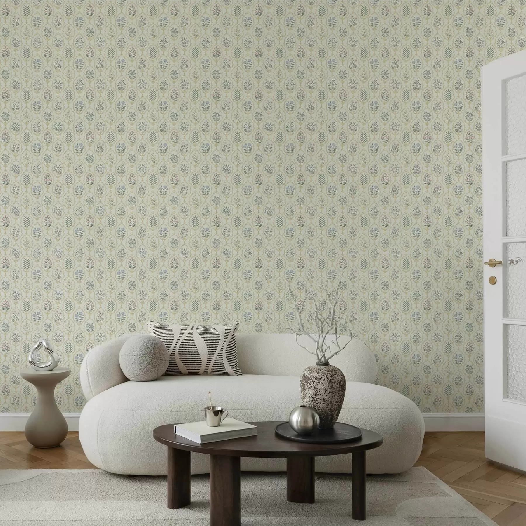 wall murals Botanical medallions in a lattice, pastel tones a00579