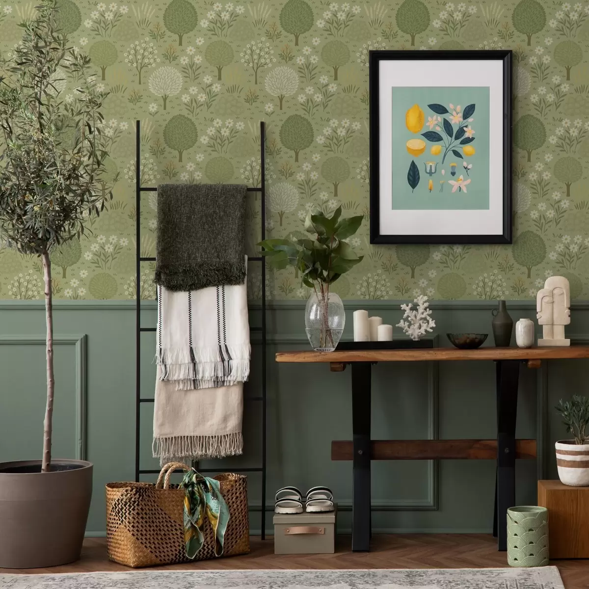 Wallpaper Kids’ green garden: trees, flowers and wheat a00586